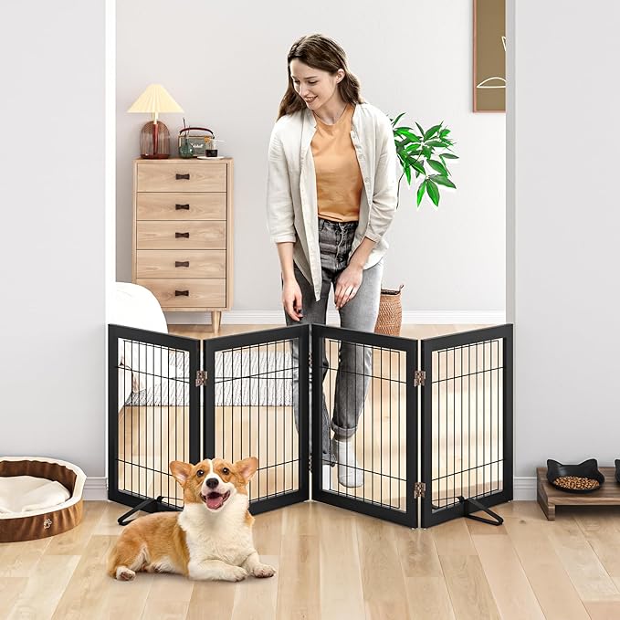 Dog Gate Wire Dog Gates for House Doorways Stairs 24-Inch Freestanding Pet Gate - Image 5