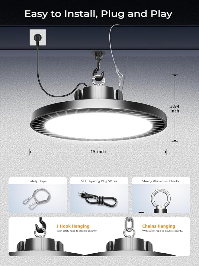 350W UFO LED High Bay Light, 8 Pack Super Bright High Bay Led Shop Lights - Image 5