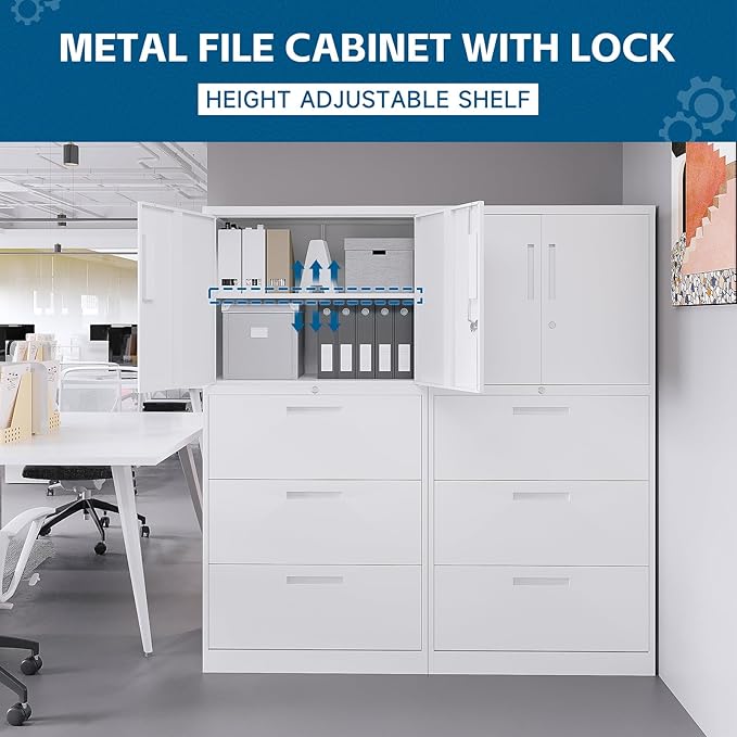 3-Drawer Metal File Cabinet, Lateral Vertical Filing Cabinets - Image 8