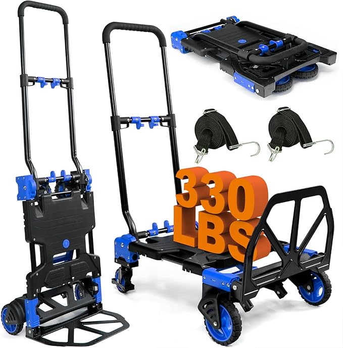 2-in-1 Folding Hand Truck with Retractable Handle, 330LBS Capacity Heavy Duty by Unknown