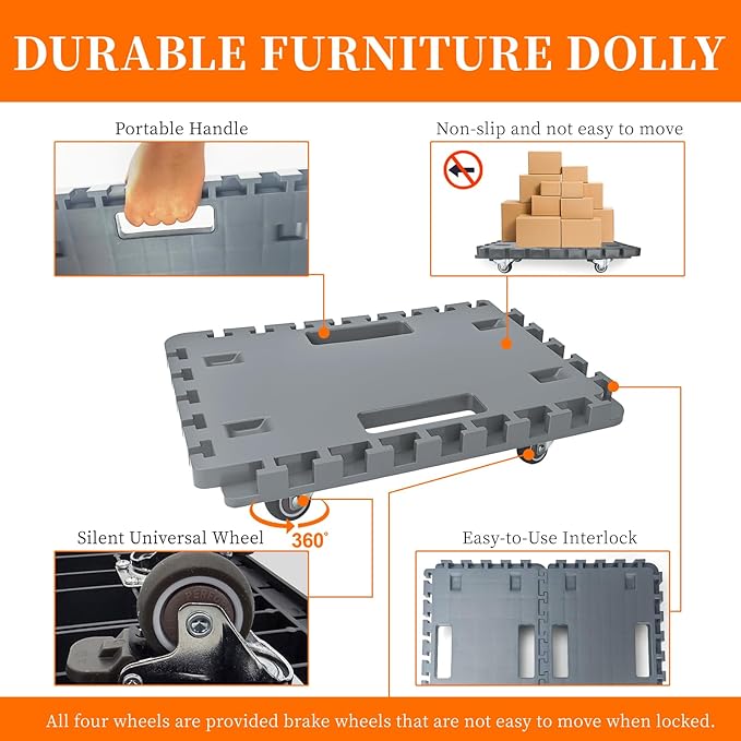 Furniture Dolly Cart with Wheels, Heavy Duty Cart with Caster Wheels, 16in-11in - Image 4