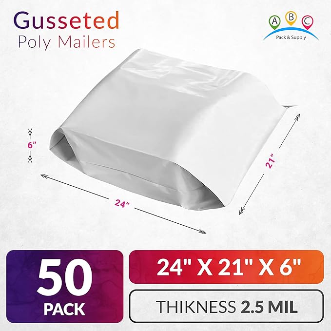 ABC PACK & SUPPLY White Gusseted Poly Mailers, 2.5 Mil. Plastic Shipping Bags - Image 2
