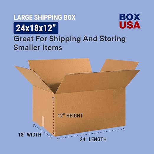 Box USA Shipping Boxes 24"L x 18"W x 12"H 15-Pack Large Single Walled - Image 2
