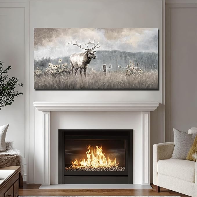 ZHENGYIN Large Bull Elk Wall Art, Deer Wildlife Canvas Print, Rustic Modern - Image 5
