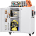 Metal Tool Cabinet with Pegboard and Hooks, Garage Storage Cabinet with Wheels by REEMOON