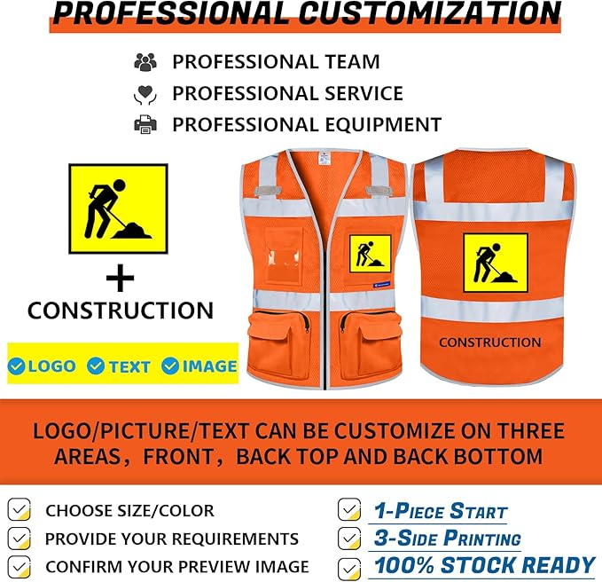 BeautyWill Custom Logo Safety Vest Class 2 High Visibility Reflective Vest - Image 4