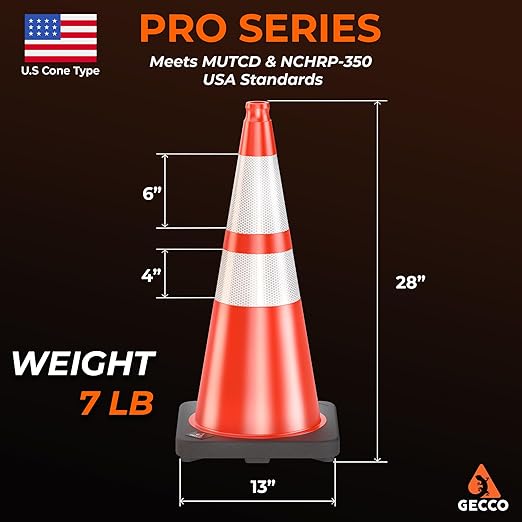 GECCO ™ 28 Inch 7 Lb Heavy Duty Orange Traffic Cones in Bulk | Durable Safety - Image 2