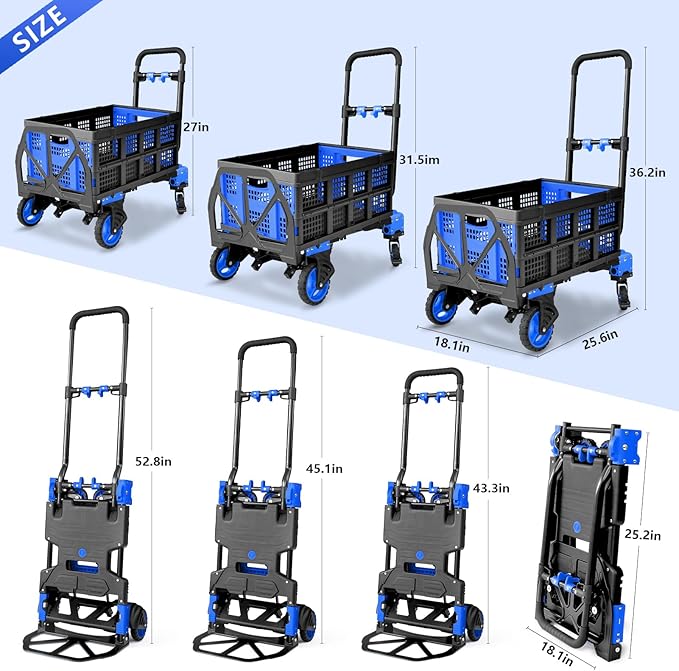 2 in 1 Hand Truck Dolly Foldable, 330LB Folding Hand Truck Heavy Duty Carrying - Image 2