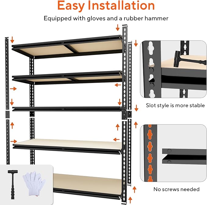 5 Tier Garage Shelving, Adjustable Heavy Duty Garage Shelves, Metal Storage - Image 4