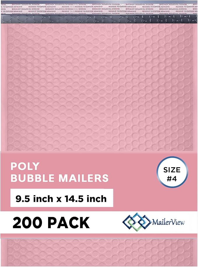 Light Pink Large Poly Bubble Mailers 9.5x14.5 inch #4 | Self Seal Padded by MAILERVIEW