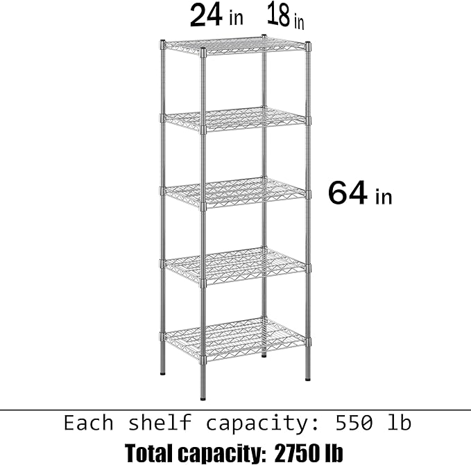18" Deep x 24" Wide x 64" Height Wire Shelving Kit | 5-Tier | NSF Commercial - Image 3