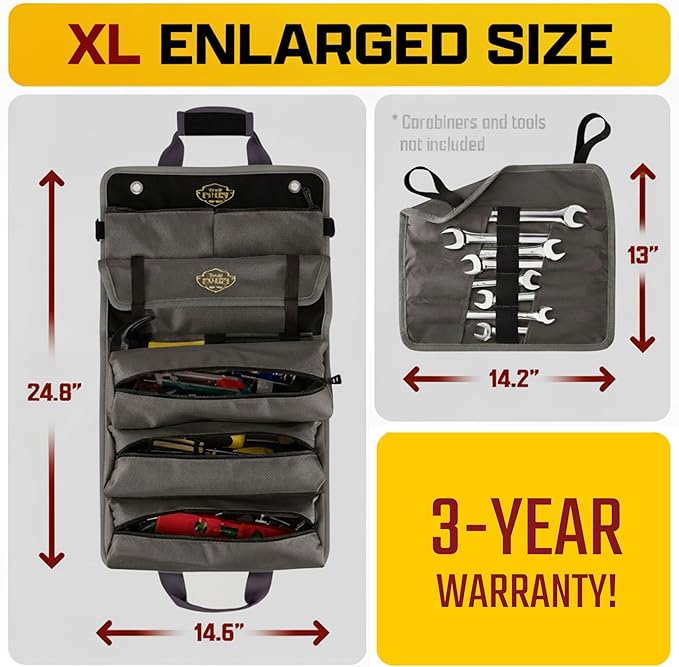 The Ryker Bag Black Pro Tool Roll – Heavy-Duty Canvas Roll-Up Tool Organizer - Image 2