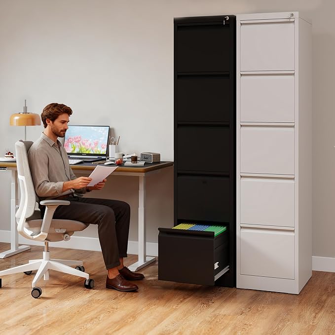 5 Drawer File Cabinet with Lock, Vertical Filing Cabinets - Image 2