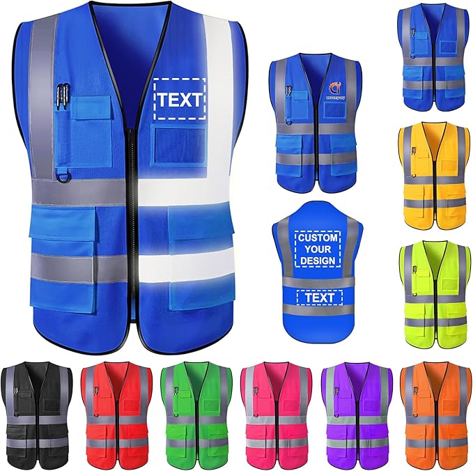 Custom Safety Vest for Men High Visibility Protective Workwear 5 Pockets Class 2 by YAEILOV