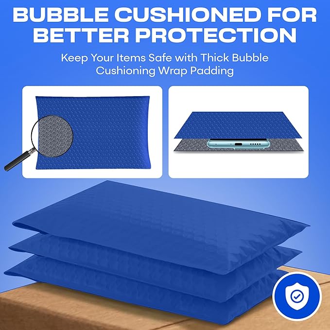 Royal Blue Small Bubble Mailers 4x8 Inch #000 | Thick Padded Poly Bubble Mailer - Image 4