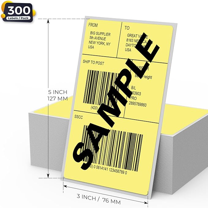 Yellow Thermal Labels 3 × 5 Inch Vinyl Self-Adhesive Fanfold Direct Shipping - Image 7