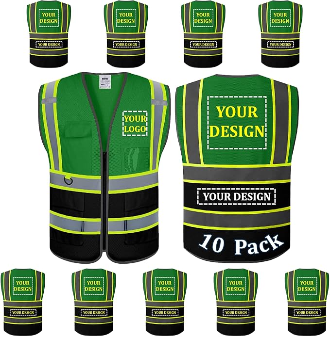 BeautyWill 10 Pack Custom Mesh Safety Vest Customized Logo Class2 High by BeautyWill