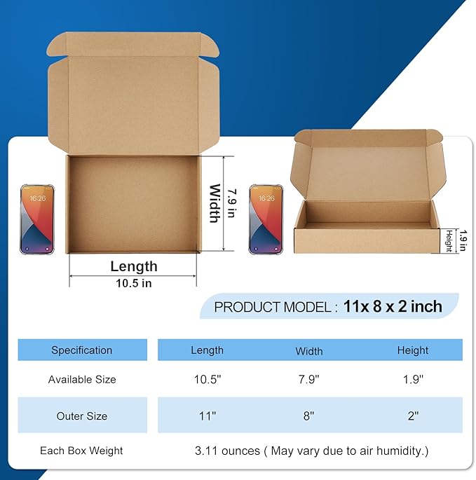Famagic Shipping Boxes 11x8x2 Inch 30 Pack Brown Small Box Corrugated Cardboard - Image 2