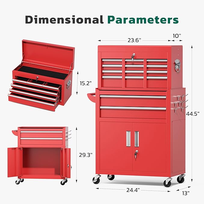 Greenvelly 8-Drawer Rolling Tool Chest, Metal Tool Chest - Image 3
