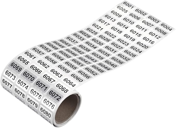 MECCANIXITY 6001 to 7000 Consecutive Number Stickers Inventory Label Black by MECCANIXITY