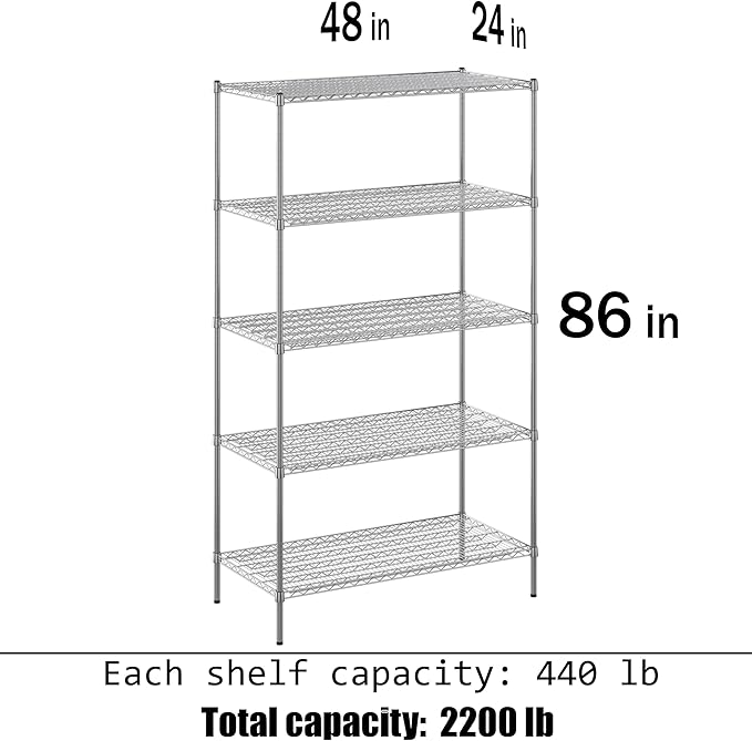 24" Deep x 48" Wide x 86" Height Wire Shelving Kit | 5-Tier | NSF Commercial - Image 3