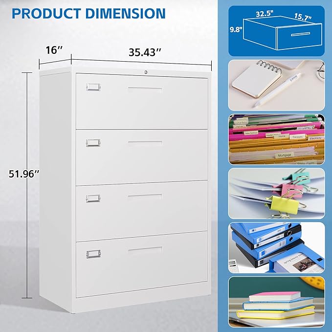 4 Drawer File Cabinet with Lock Metal Lateral File Storage Cabinet Office Home - Image 2