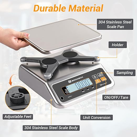 Food Scale Pound and Ounce, Rechargable, Commercial Grade, Stainless Steel - Image 6