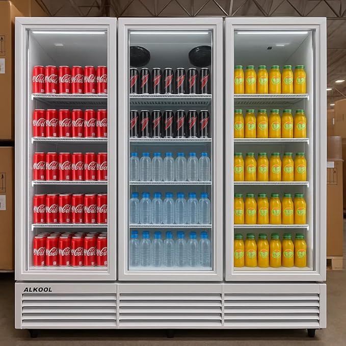 71” Wide Commercial Beverage Refrigerator Display Fridge, Three Glass Door by NAFCOOL