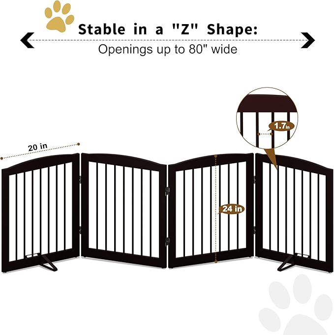 Freestanding Pet Gate for Dogs, Foldable Wooden Dog Gate for House, Indoor Dog - Image 6