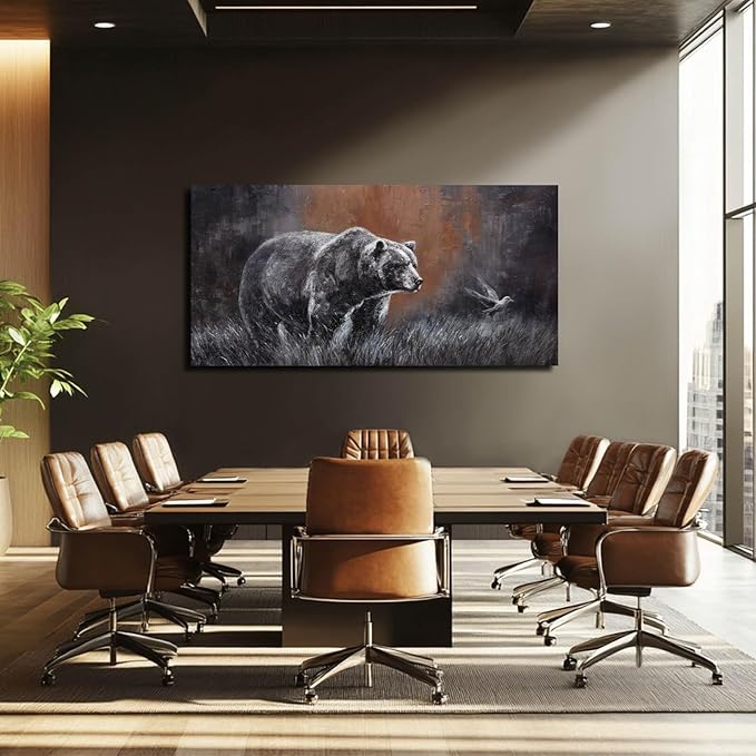 ZHENGYIN Extra Wide Panoramic Bear Canvas Wall Art, Earth Tone Background - Image 3