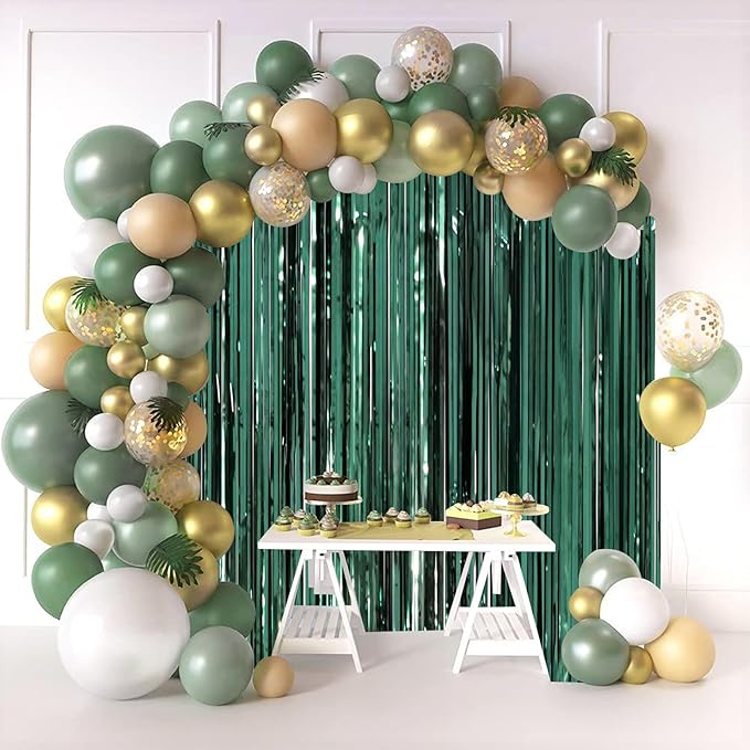 3 Pack 3.3 x 8.2 ft Retro Green Foil Fringe Backdrop Curtains, Tinsel Streamers - Image 7