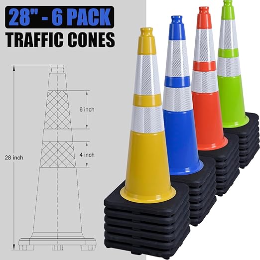 Fluorescent Orange/Green PVC Traffic Cones, Heavy Black Base Parking Lot Cone - Image 4