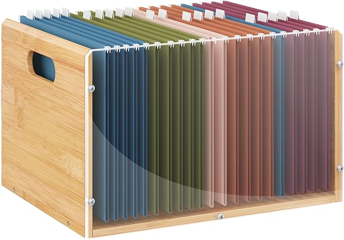 Letter/Legal Bamboo Acrylic File Box Organizer, Hanging File Folder Storage by shengbaomaoyi