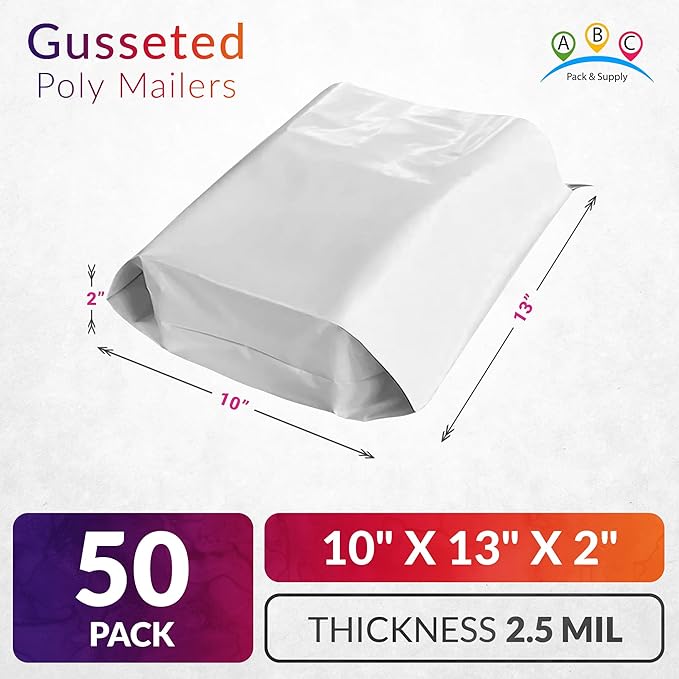 ABC PACK & SUPPLY White Gusseted Poly Mailers, 2.5 Mil. Plastic Shipping Bags - Image 2