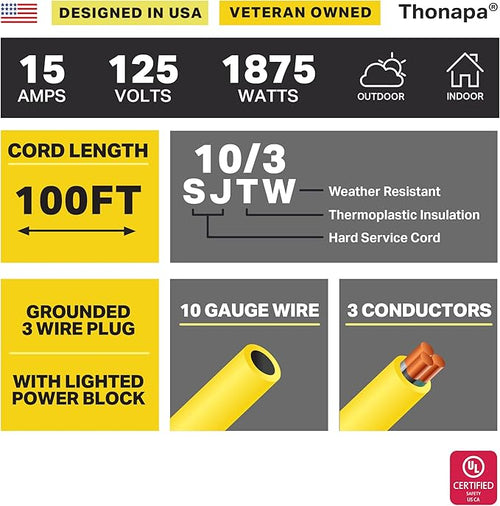 100 Foot Lighted Outdoor 15 Amp Extension Cord - Image 2