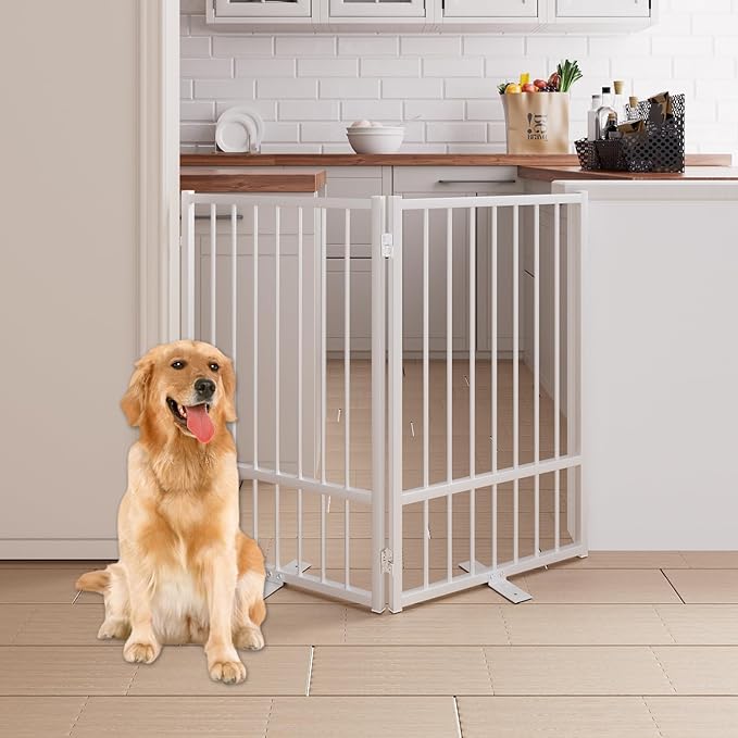 2 Panels Full Metal Freestanding Dog Gates, 40” W x 32” H Folding Pet Gate Fence by Unknown
