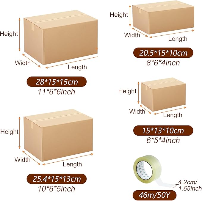 32 Pack 4 Sizes Shipping Boxes Mailers Corrugated Cardboard Box Kraft Mailing - Image 2