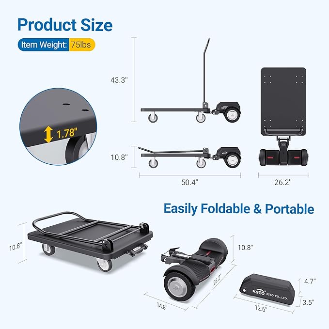 Electric Platform Trucks, Foldable Push Cart Dolly 661 LBS Capacity, 1000W - Image 5