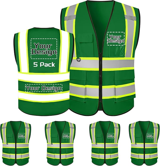 Custom Safety Vest with Logo Pockets High Visibility Reflective Vests by CustomTok