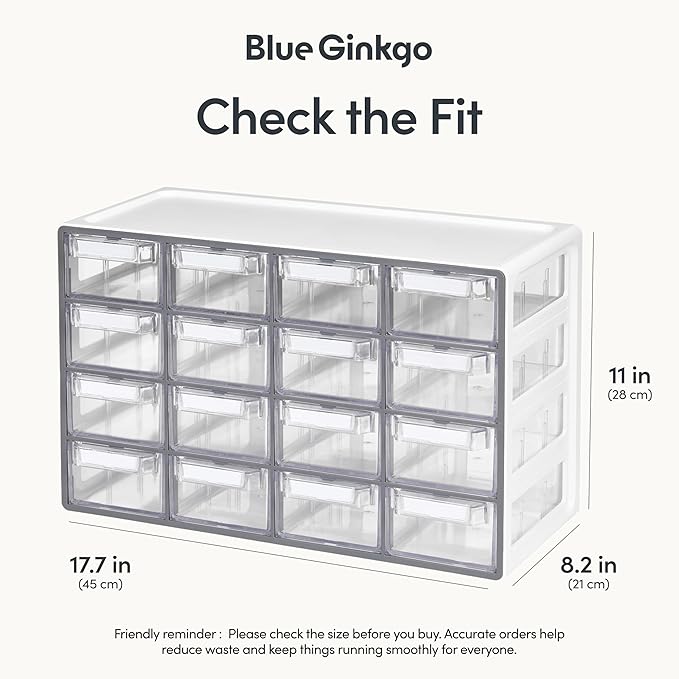 Blue Ginkgo Medium 16-Drawer Cabinet – Stackable Clear Organizer - Image 2