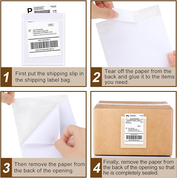 AZUREAL 100PCS Shipping Label Sleeves, 4.5" x 5.5" Packing Slip Pouches - Image 3