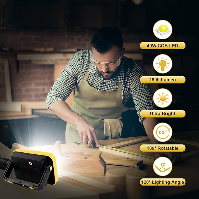 Rechargeable Flood Light with Tripod Hole, Portable COB Work Light Battery - Image 6