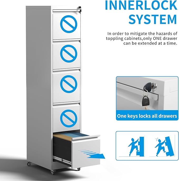 5 Drawer Rolling File Cabinet - Image 4