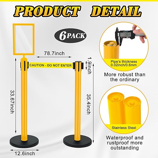 Therwen 6 Pack Heavy Duty Crowd Control Stanchions 9.8 ft Stainless Steel - Image 2