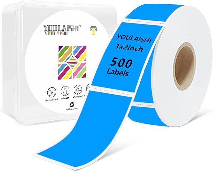 1x2 inch Label Stickers Roll for Thermal Printer 500PCS Colored Removable by YOULAISHI