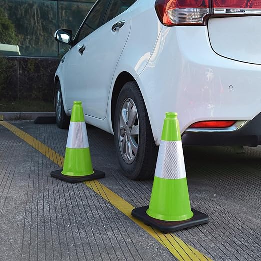 Fluorescent Orange/Green PVC Traffic Cones, Heavy Black Base Parking Lot Cone - Image 7