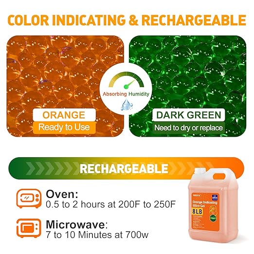 8 LBS Orange Indicating Silica Gel Desiccant Beads, Rechargeable Silica Gel - Image 5