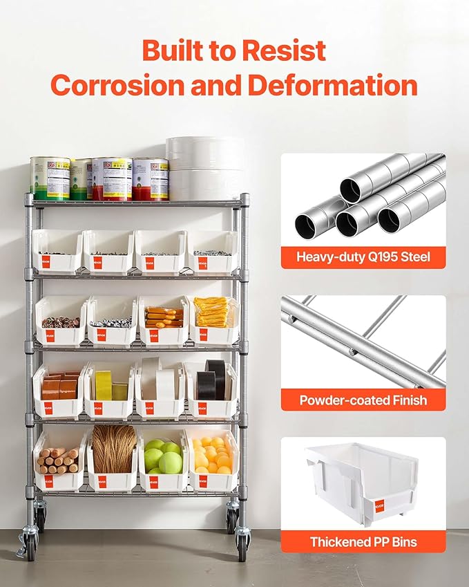 VEVOR 5-Tier Rolling Bin Storage Rack, 16 Organizer Bins, Bin Rack Storage - Image 6