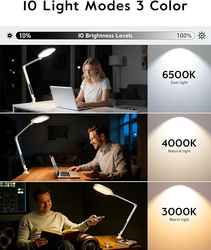 Led Desk Lamp with Clamp, 1200LM Dimmable Home Office Desktop Light, - Image 3