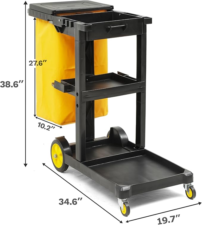 DWVO Janitorial Cart on Wheels, Cleaning Carts, Housekeeping Carts, 3 Shelf - Image 2